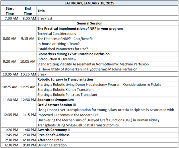 Saturday WS Schedule